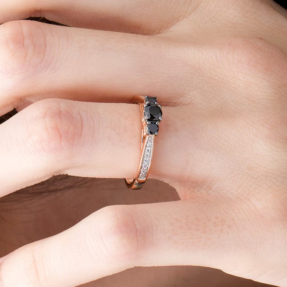 0.5 CT. TW Enhanced Black and White Diamond Three Stone Engagement Ring in 10K Rose Gold