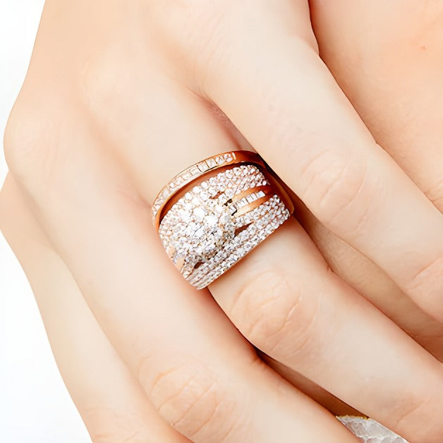 1.75 CT. TW Multi-Diamond Multi-Row Bridal Set in 10K Rose Gold