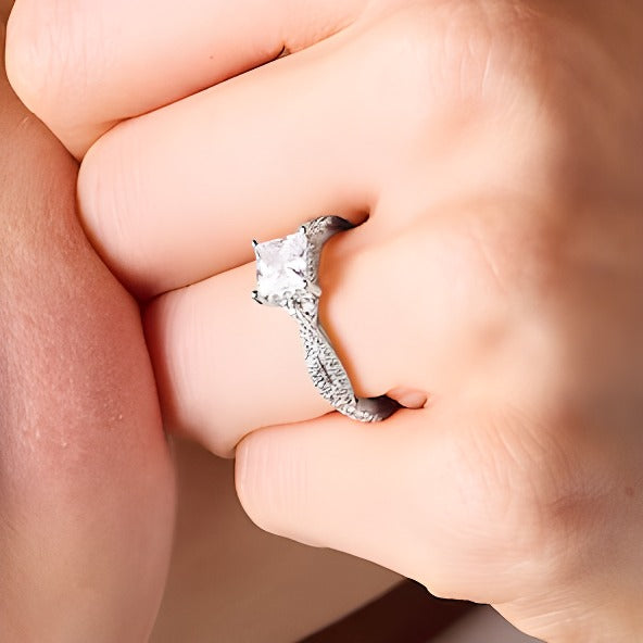 1.38 CT. TW Princess-Cut Lab-Grown Diamond Engagement Ring with Twist Split Shank in Platinum (I/SI2)
