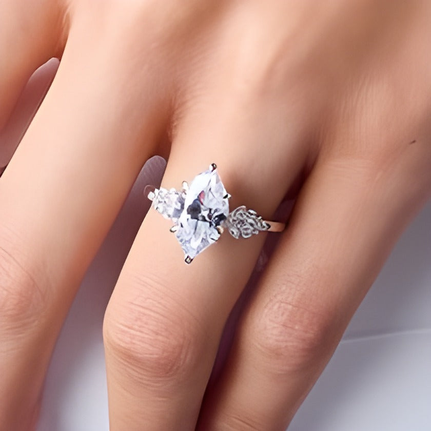 3.33 CT. TW Marquise-Cut Lab-Grown Diamond Leaf-Sides Engagement Ring in 14K White Gold (F/VS2)