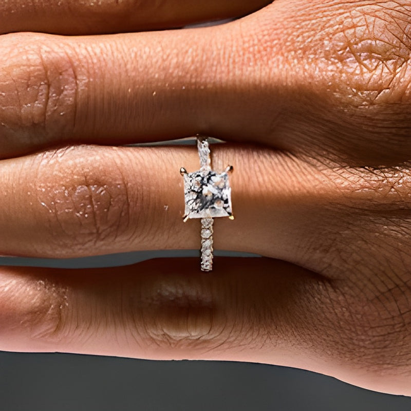 2.5 CT. TW Princess-Cut Lab-Grown Diamond Hidden Frame Engagement Ring in 18K Gold (D/IF)
