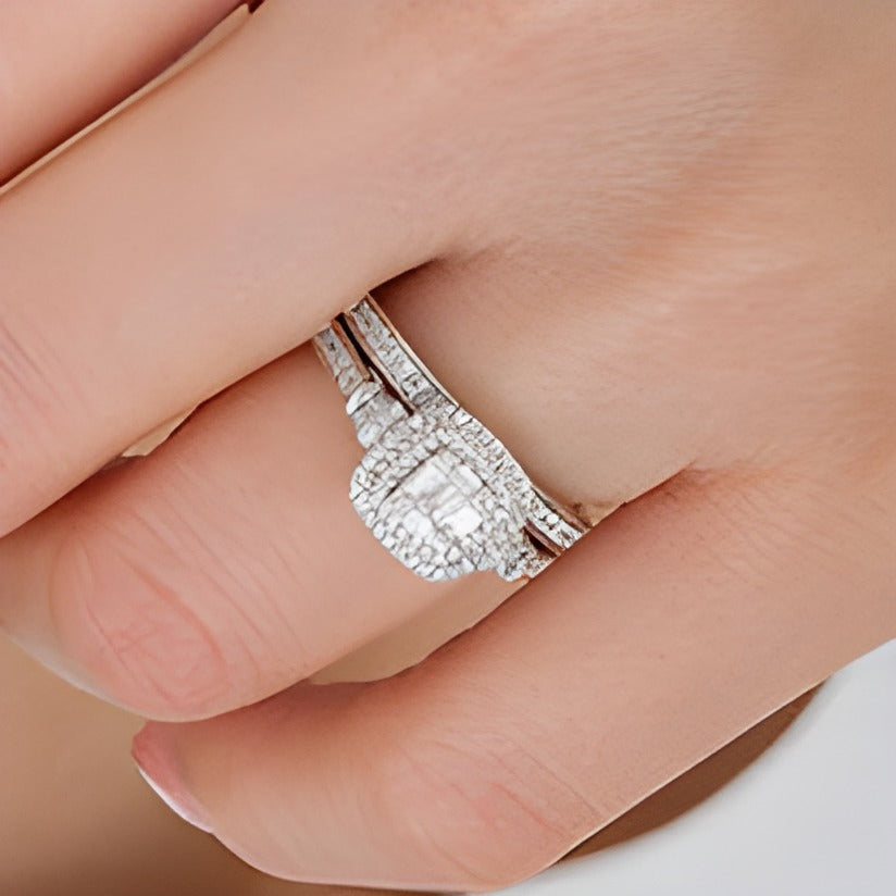 0.5 CT. TW Composite Diamond Double Cushion Frame Collar Bridal Set in 10K White Gold