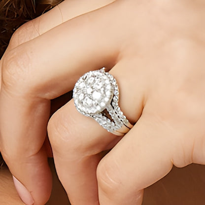 2.25 CT. TW Multi-Diamond Frame Multi-Row Split Shank Three Piece Bridal Set in 14K White Gold