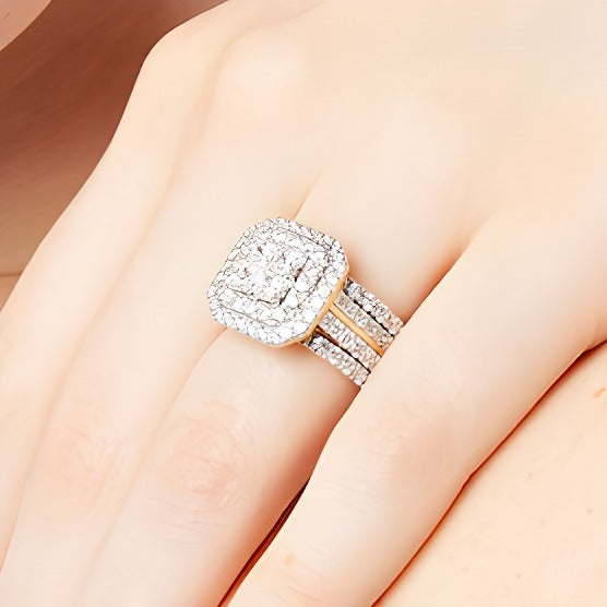 3.0 CT. TW Multi-Diamond Composite Framed Three-Piece Bridal Set in 14K Gold