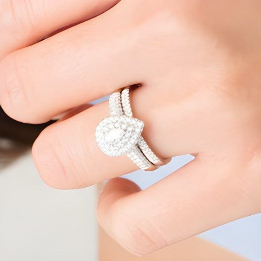 0.75 CT. TW Pear-Shaped Diamond Double Frame Bridal Set in 14K White Gold