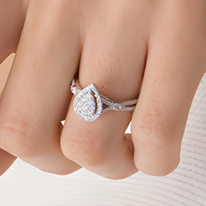 0.5 CT. TW Multi-Diamond Pear-Shaped Frame Split Shank Ring in 10K White Gold