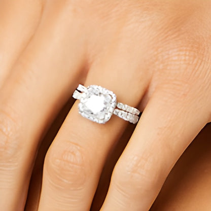 2.88 CT. TW Princess-Cut Lab-Grown Diamond Cushion Frame Bridal Set in 14K White Gold (I/SI2)