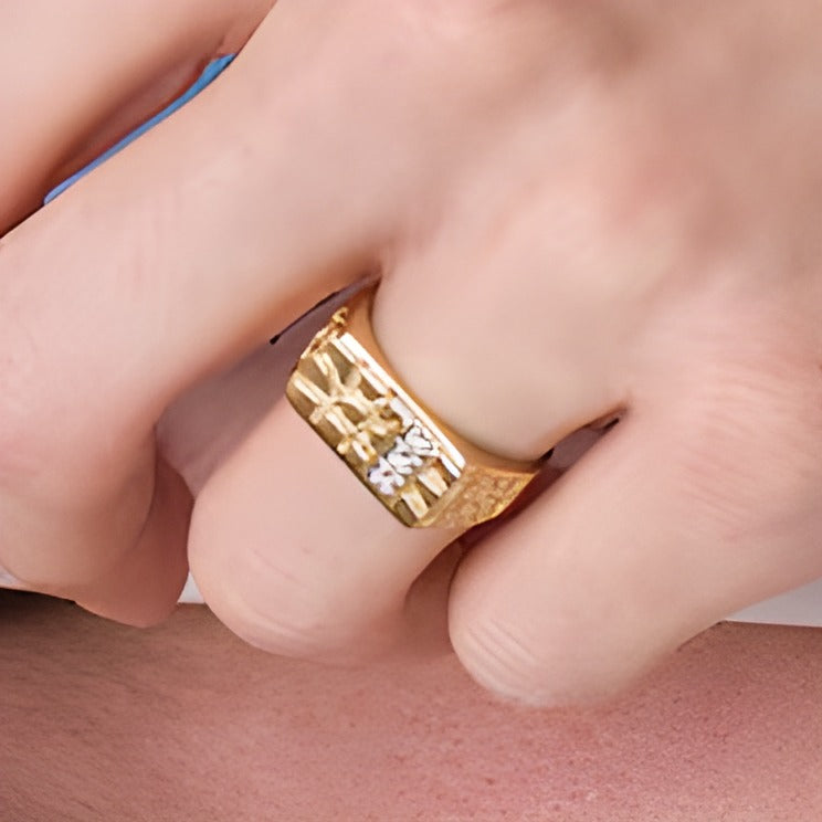 Diamond Accent Rectangle-Top Nugget Ring in 10K Gold
