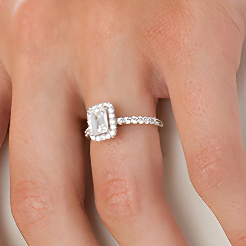 1.5 CT. TW Emerald-Cut Lab-Grown Diamond Frame Engagement Ring in 14K White Gold (F/VS2)