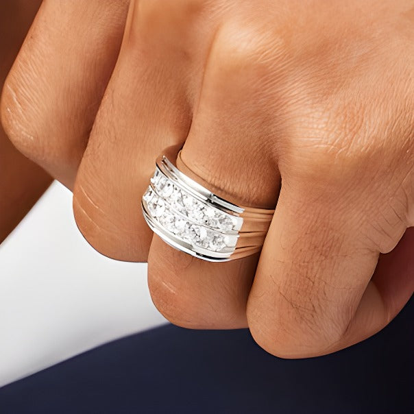 2.0 CT. TW Diamond Double Row Alternating Anniversary Band in 10K White Gold