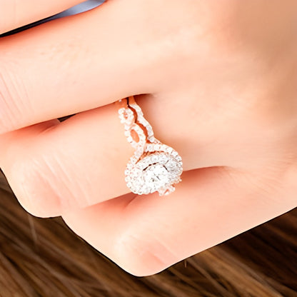 1.0 CT. TW Diamond Double Oval Frame Twist Shank Bridal Set in 10K Rose Gold