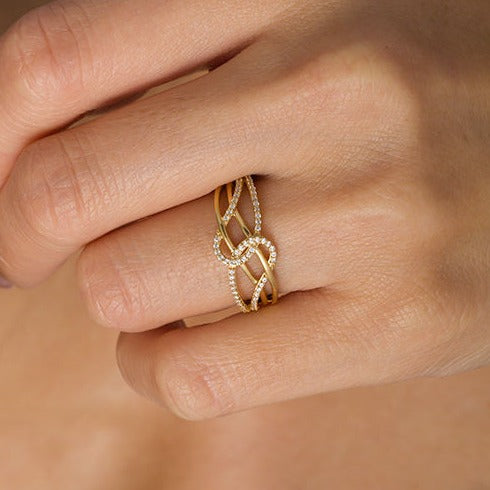 0.17 CT. TW Diamond Layered Crossover Looped Ring in 10K Gold