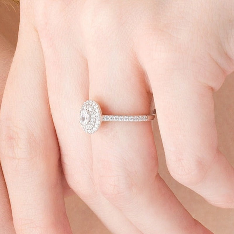 0.5 CT. TW Oval Diamond Double Frame Engagement Ring in 10K White Gold