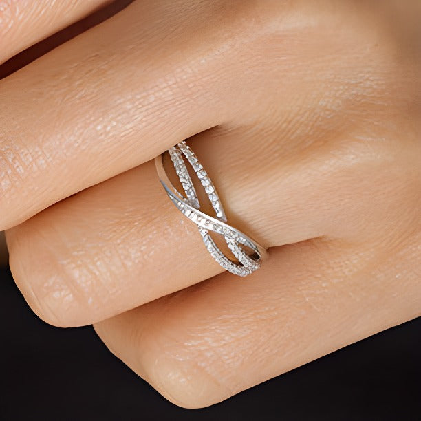 0.17 CT. TW Diamond Layered Crossover Anniversary Band in 10K White Gold