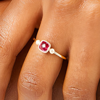 5.0mm Cushion-Shaped Lab-Created Ruby and 0.05 CT. TW Diamond Vintage-Style Ring in 10K Gold
