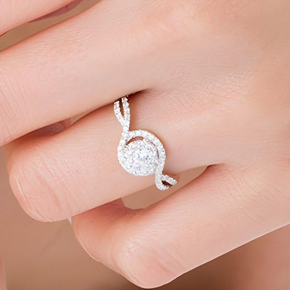 0.5 CT. TW Diamond Frame Swirl Bypass Engagement Ring in 10K White Gold