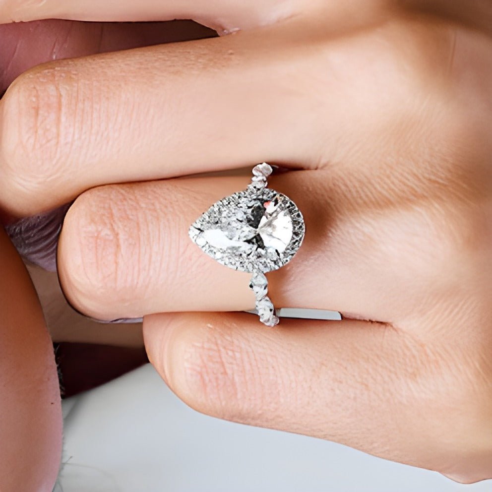 4.0 CT. TW Pear-Shaped Lab-Grown Diamond Frame Engagement Ring in 14K White Gold (F/VS2)