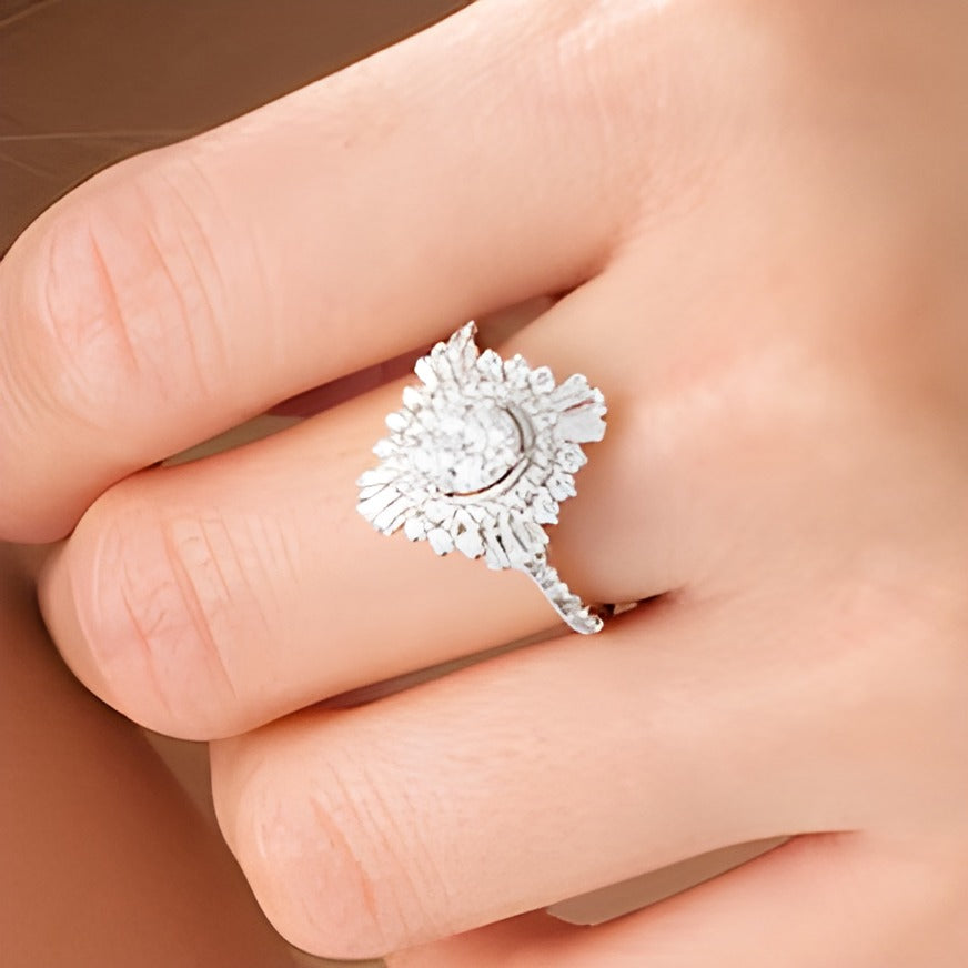 1.25 CT. TW Composite Diamond Oval Starburst Frame Ring in 14K White Gold