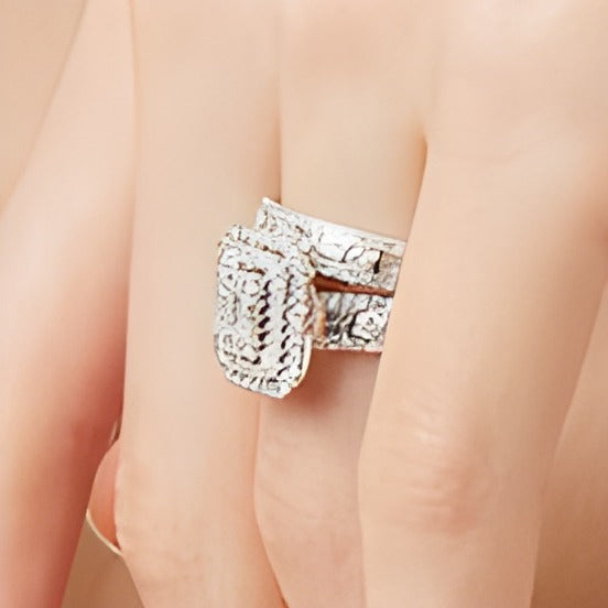 1.5 CT. TW Emerald-Shaped Baguette and Round Multi-Diamond Double Frame Bridal Set in 14K White Gold