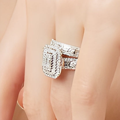 1.5 CT. TW Emerald-Shaped Baguette and Round Multi-Diamond Double Frame Bridal Set in 14K White Gold