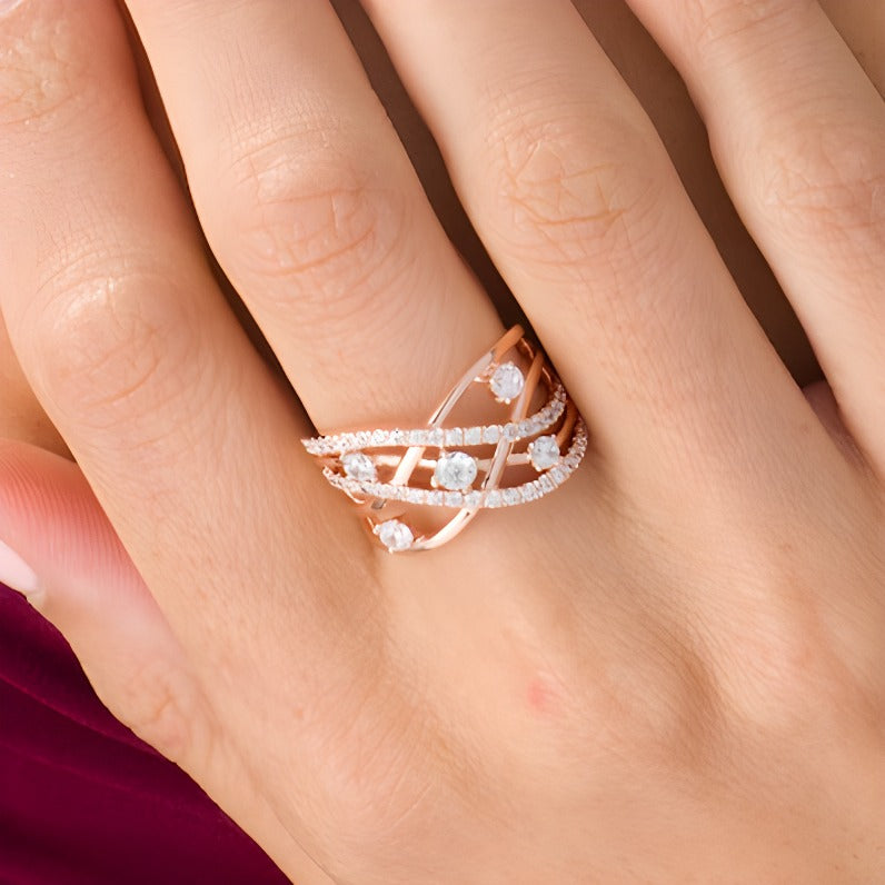1.0 CT. TW Diamond Orbit Crossover Ring in 10K Rose Gold