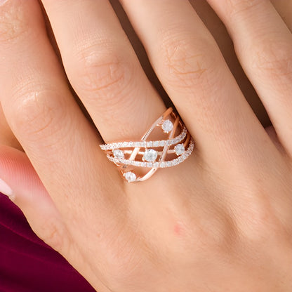 1.0 CT. TW Diamond Orbit Crossover Ring in 10K Rose Gold