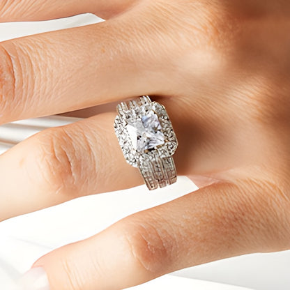 3.38 CT. TW Princess-Cut Lab-Grown Diamond Cushion-Shaped Frame Bridal Set in 14K White Gold (F/VS2)