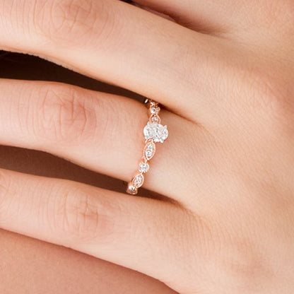 0.5 CT. TW Oval Diamond with Marquise Shapes Vintage-Style Engagement Ring in 10K Rose Gold