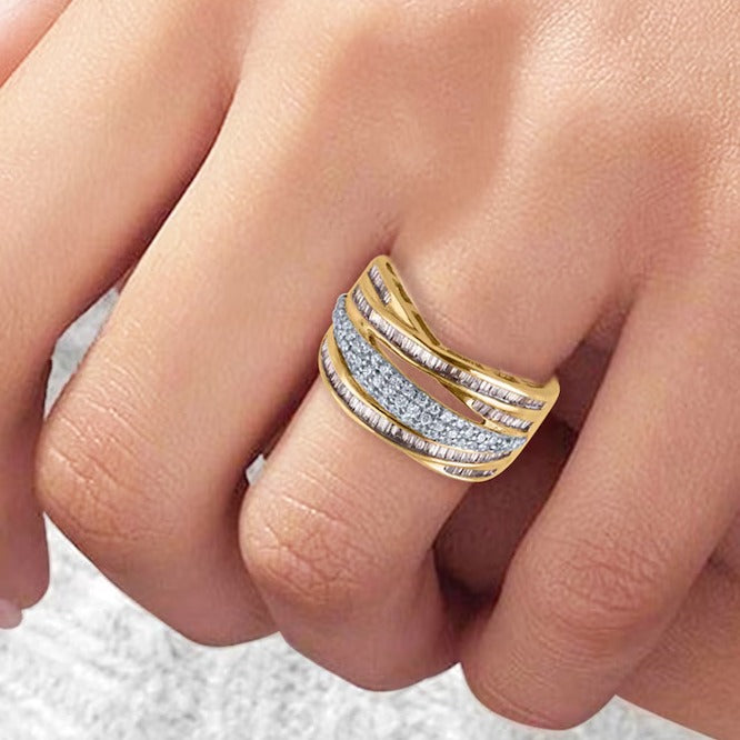 0.63 CT. TW Champagne and White Diamond Multi-Row Criss-Cross Ring in 10K Gold