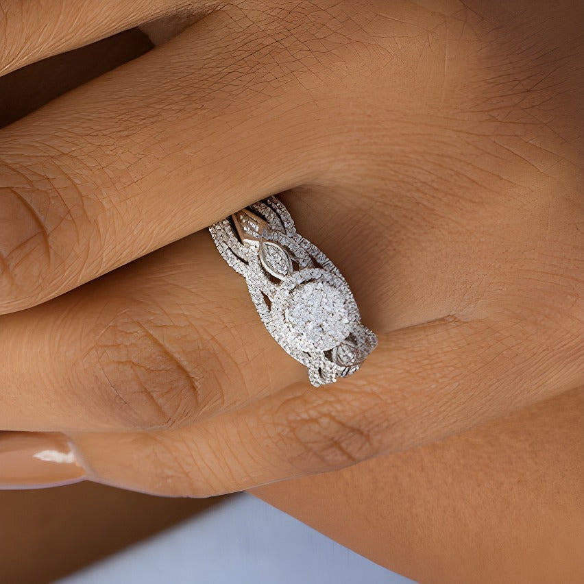 0.75 CT. TW Composite Diamond Frame Three Piece Bridal Set in 10K White Gold