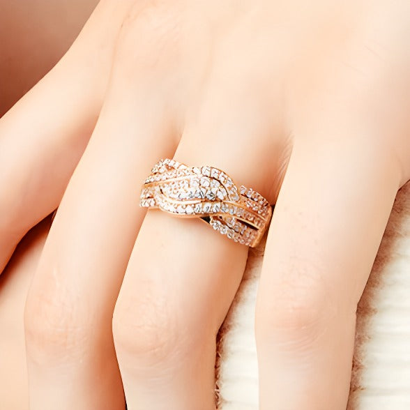0.75 CT. TW Diamond Double Row Wave Bypass Ring in 10K Rose Gold