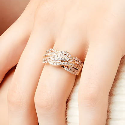 0.75 CT. TW Diamond Double Row Wave Bypass Ring in 10K Rose Gold