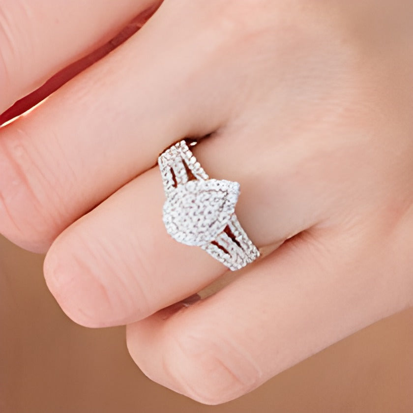 0.95 CT. T.W. Pear-Shaped Multi-Diamond Frame Multi-Row Ring in 10K White Gold