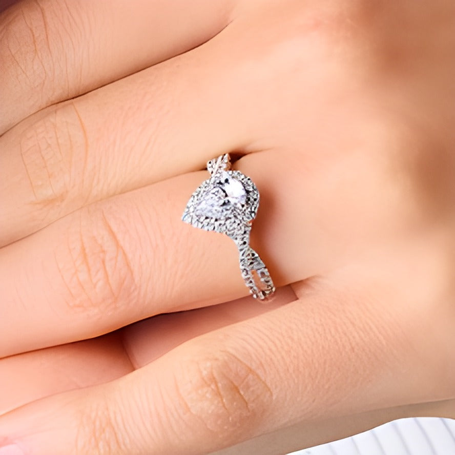 1.0 CT. TW Pear-Shaped Lab-Grown Diamond Frame Crossover Shank Engagement Ring in 14K White Gold (F/SI2)