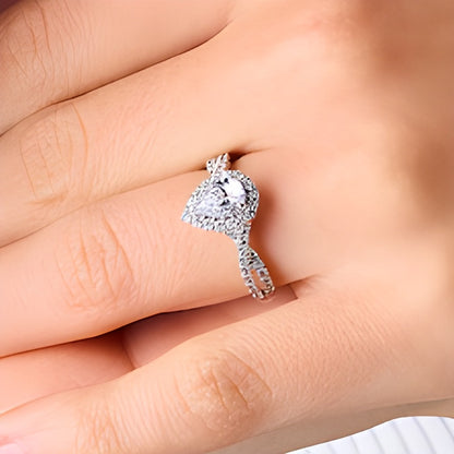 1.0 CT. TW Pear-Shaped Lab-Grown Diamond Frame Crossover Shank Engagement Ring in 14K White Gold (F/SI2)