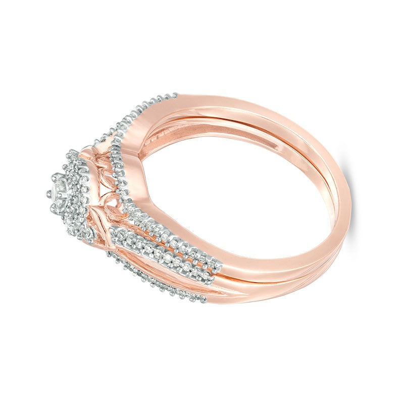 0.25 CT. TW Diamond Double Frame V-Sides Bridal Set in 10K Rose Gold