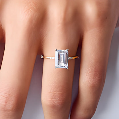 3.33 CT. TW Emerald-Cut Lab-Grown Diamond Station Shank Engagement Ring in 14K Gold (F/VS2)