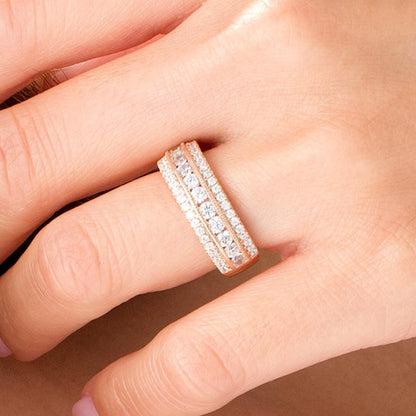 1.33 CT. TW Diamond Multi Row Vintage-Style Anniversary Ring in 10K Rose Gold