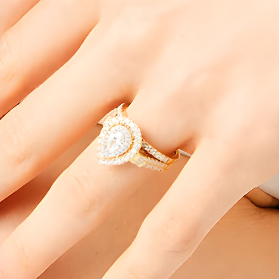 1.0 CT. TW Pear-Shaped Diamond Double Row Bridal Set in 10K Gold