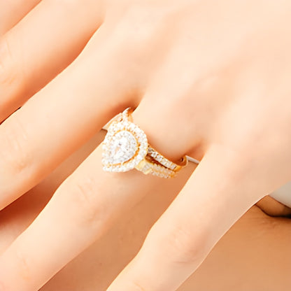 1.0 CT. TW Pear-Shaped Diamond Double Row Bridal Set in 10K Gold
