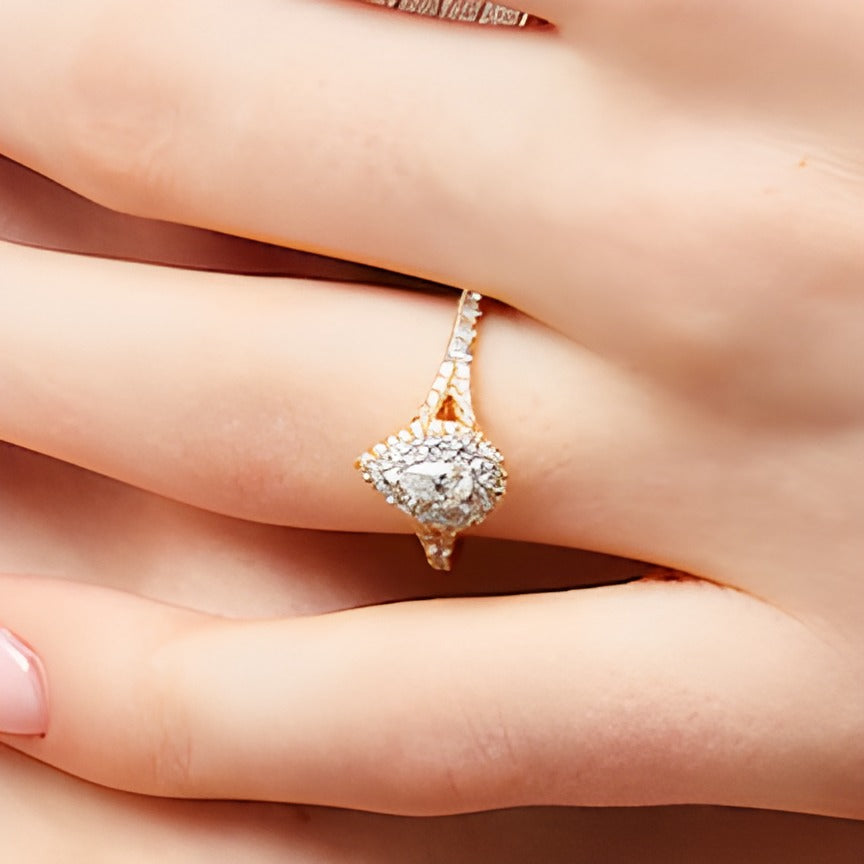0.75 CT. TW Pear Multi-Diamond Split Shank Engagement Ring in 10K Gold