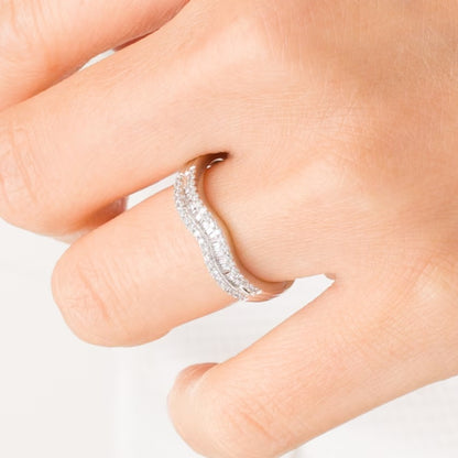 0.25 CT. TW Baguette and Round Diamond Contour Multi-Row Anniversary Band in 14K White Gold