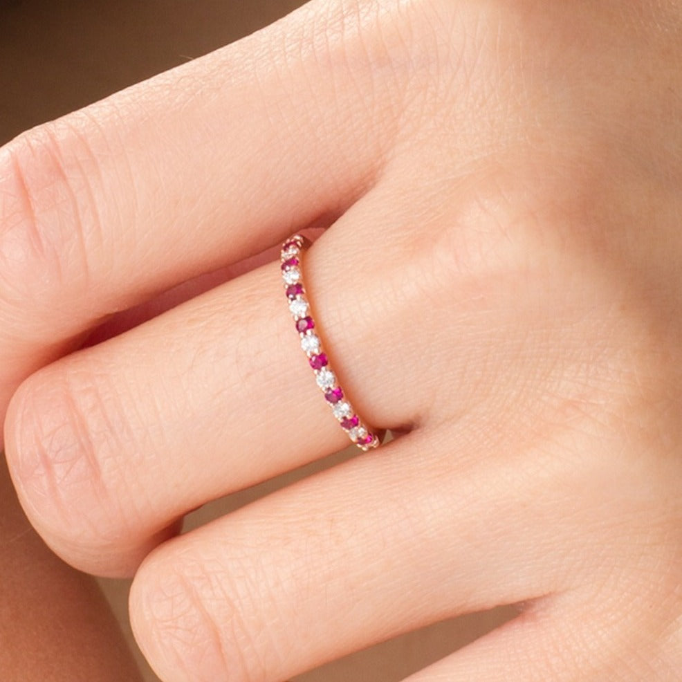 Ruby and 0.13 CT. TW Diamond Stackable Band in 14K Rose Gold
