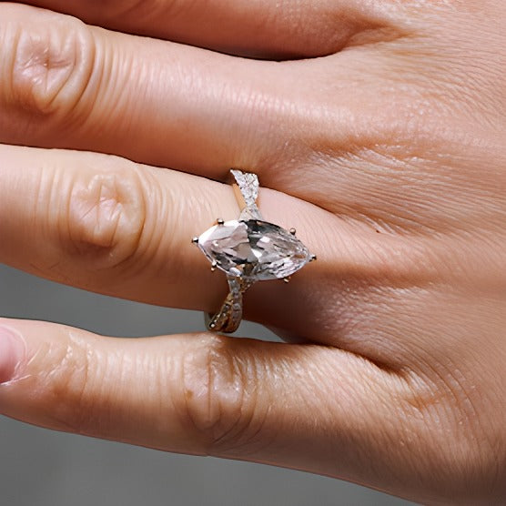 3.38 CT. TW Marquise-Cut Lab-Grown Diamond Engagement Ring with Crossover Shank in 14K Gold (F/VS2)