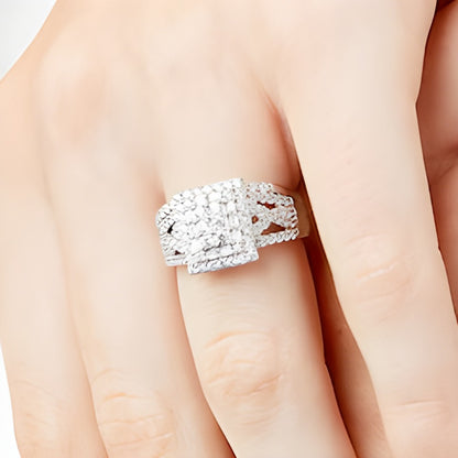 1.0 CT. TW Rectangle Multi-Diamond Twist Split Shank Bridal Set in 10K White Gold