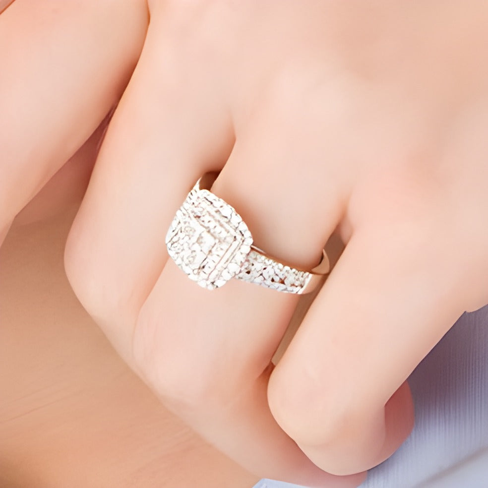 1.0 CT. TW Princess-Cut Quad Diamond Square Frame Engagement Ring in 14K White Gold