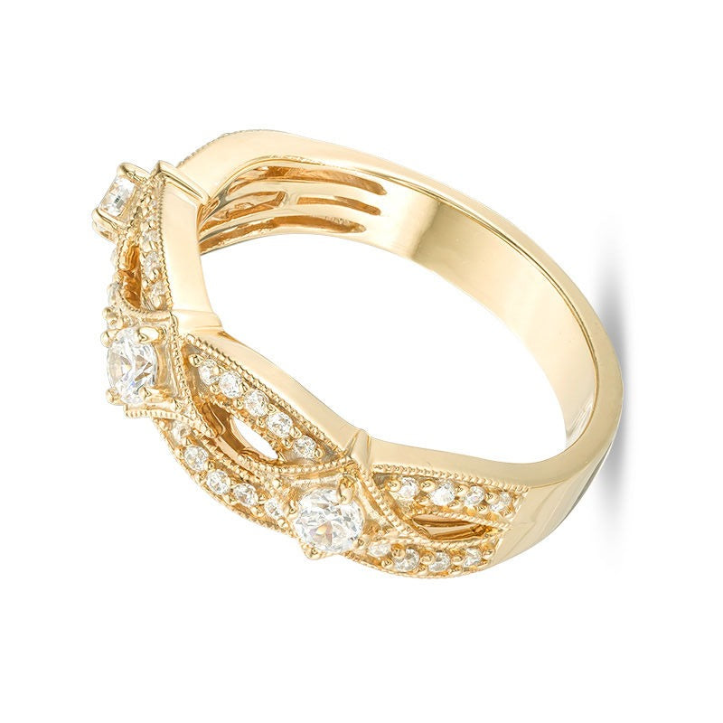 0.5 CT. TW Diamond Three Stone Contour Vintage-Style Anniversary Band in 14K Gold