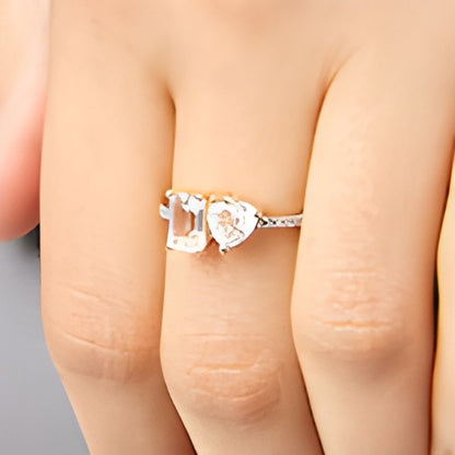 Heart-Shaped and Emerald-Cut White Lab-Created Sapphire and 0.07 CT. TW Diamond Ring in 10K Gold