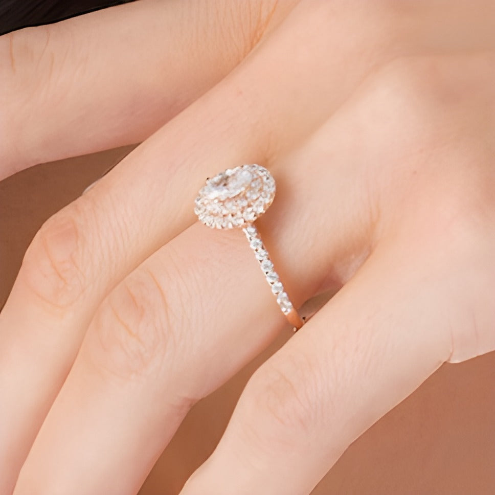 0.88 CT. TW Oval Diamond Double Frame Engagement Ring in 10K Rose Gold