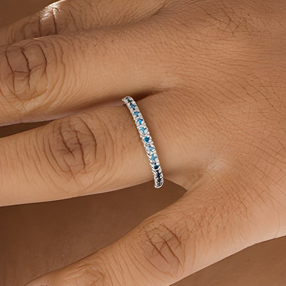 0.13 CT. TW Enhanced Blue Diamond Anniversary Band in 14K White Gold